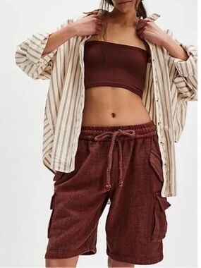 Free People Sea La Vie Cargo Shorts cognac brown